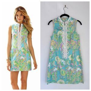 EUC Lilly Pulitzer Alexa Embroidered Shift Dress in Shorely Blue Double Trouble
